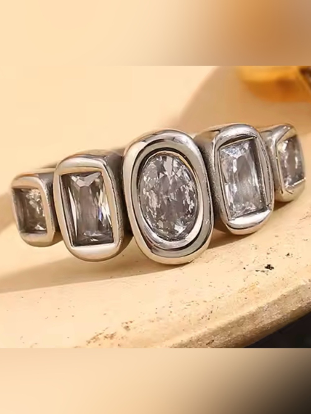 Geometric Clear Zircon Ring silver color - Picture 8 of 9